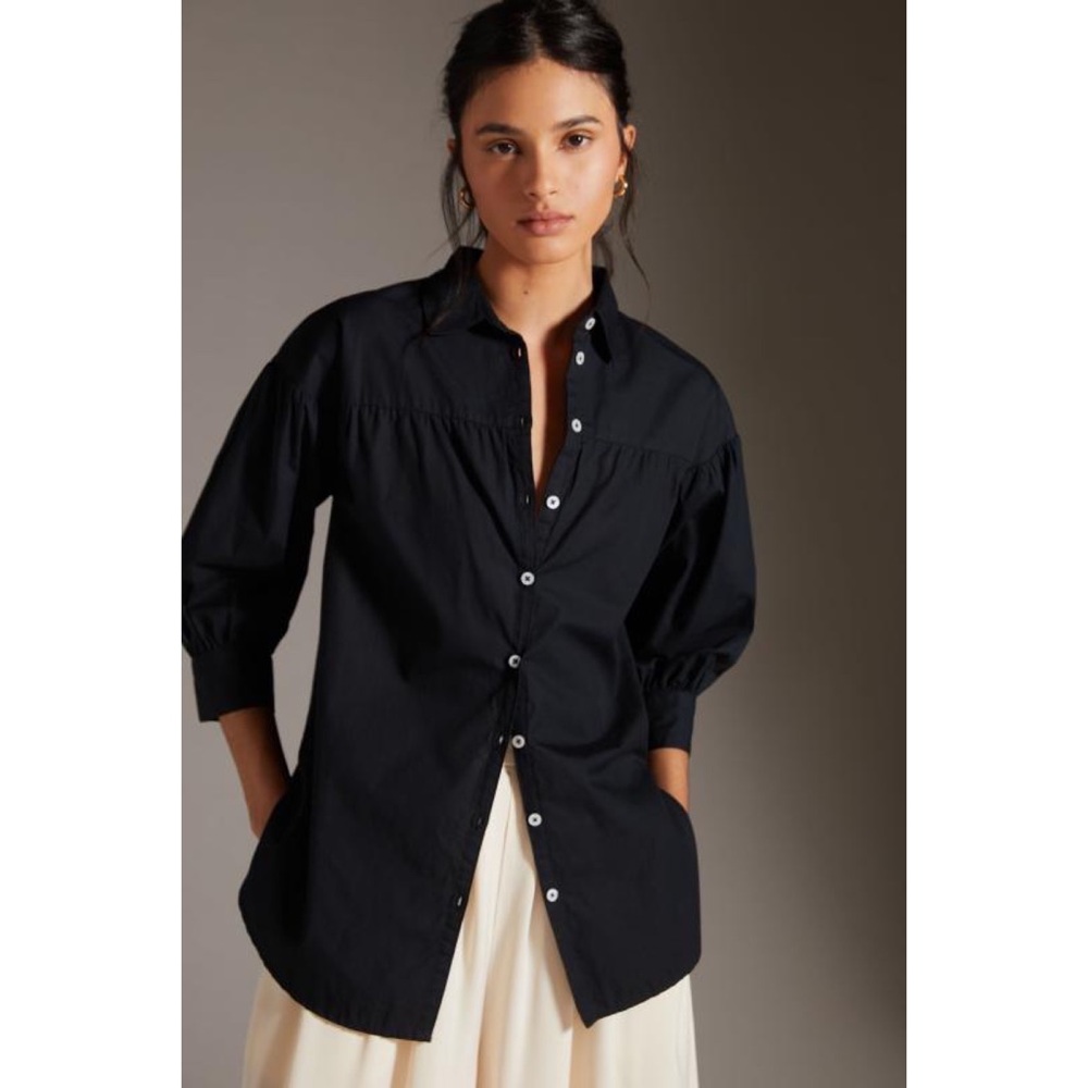 Anthropologie Maeve Black Poplin Button Down Shirt